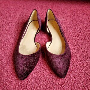 Nine West Floral Velvet Point Toe D'Orsay Observe Flats